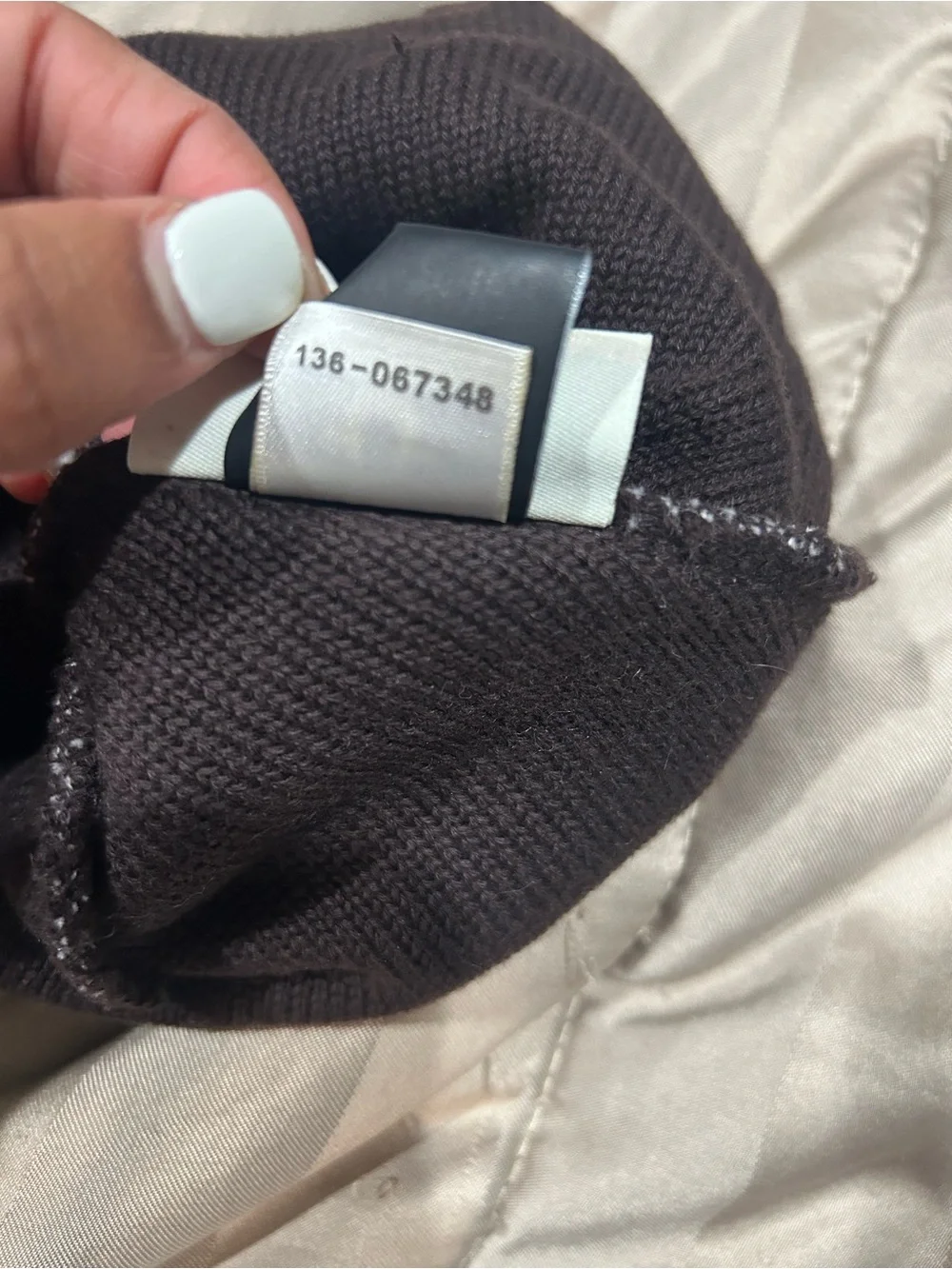True Religion Brown and White Knit Beanie